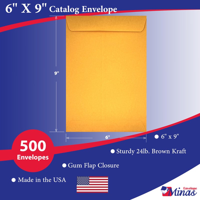 Minas Envelope 500 Minas Envelope 6"" x 9"" Catalog Envelope (Open End)  24lb. Brown Kraft  Gum Flap (500 Envelopes) - Image 2
